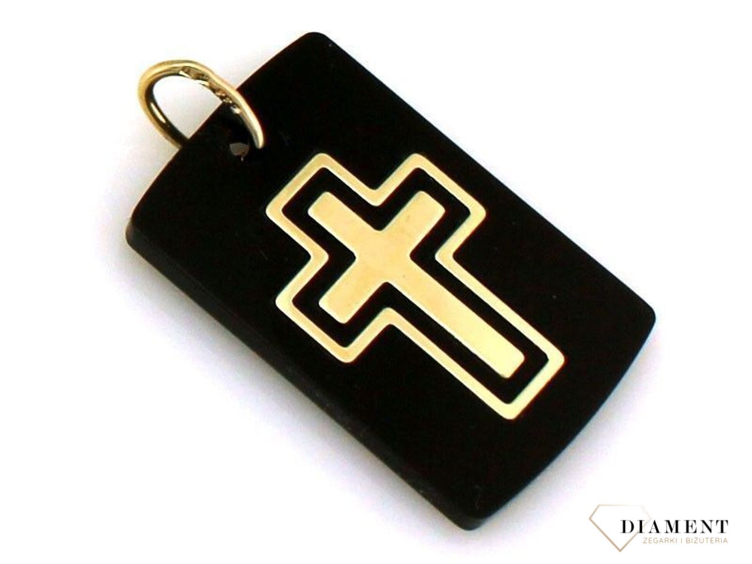 Złota zawieszka Krzyżyk 333 Krzyżyk na czarnej jubilerskiej blaszce ZA 1708 Złota zawieszka krzyż. Krzyżyk złoty próby 333. Złoty krzyżyk na komunię, chrzest, bierzmowanie. Krzyżyk złoty idealny na prezent..jpg